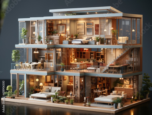 Furnished home apartment, Mockups Design 3D, High-quality Mockups, Generative Ai
