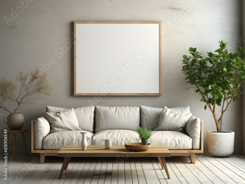 Mockup poster in Scandinavian style living room  Mockups Design 3D  High-quality Mockups  Generative Ai