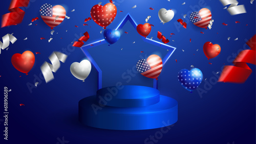Podium Happy 4th of July Vector Illustration. Suitable for greeting card, poster and banner. Illustration Of Independence Day.