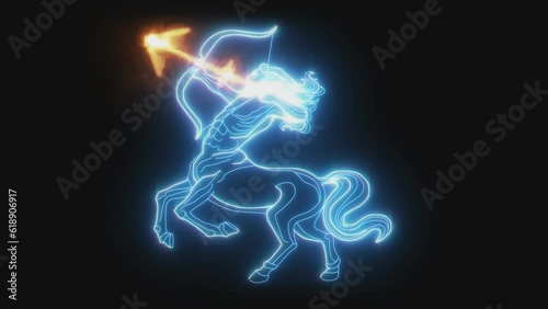 2d animated glowing zodiac sign of Sagittarius