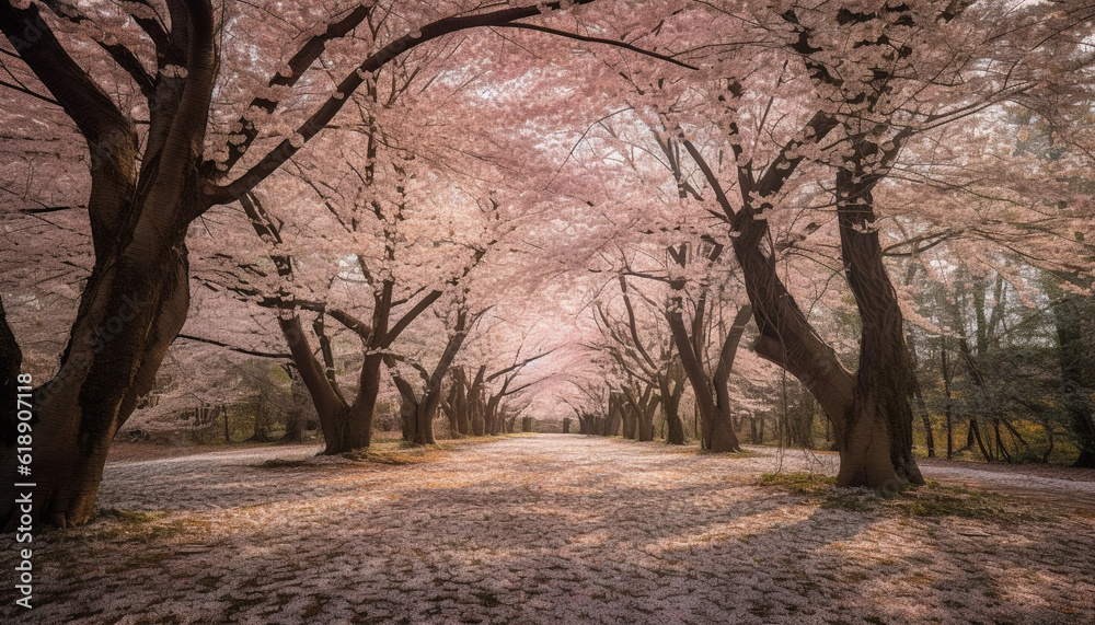 Tranquil autumn forest, illuminated by sunlight generated by AI Tranquil autumn forest, illuminated by sunlight generated by AI