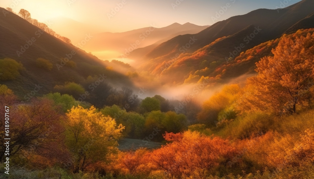 Golden meadow glows in autumn sunlight beauty generated by AI