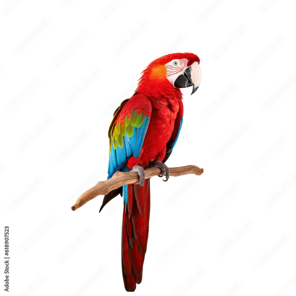 Red macaw isolated. Illustration AI Generative.