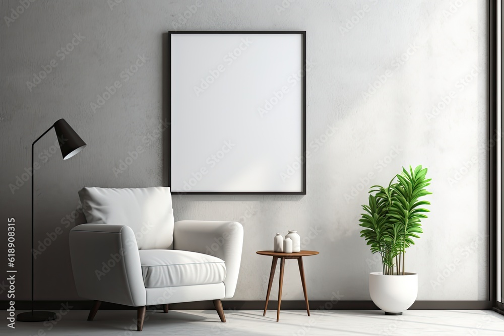 Mock up poster frame in minimalist black and white living room interior background, cement wall Mock up poster frame in minimalist black and white living room interior background, cement wall
