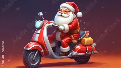 Santa Claus with gifts rides a scooter Generative AI