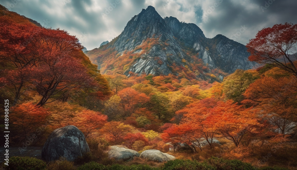Vibrant autumn colors on majestic mountain peak generated by AI