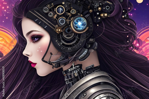 Portrait of a beautiful cyborg girl in a pilot costume, fantasy girl. generative AI