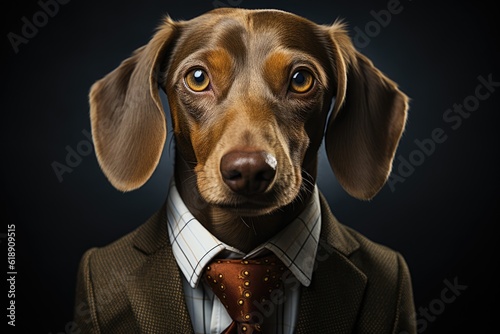 Portrait of a Dachshund dog dressed in a formal business suit, © Adriana