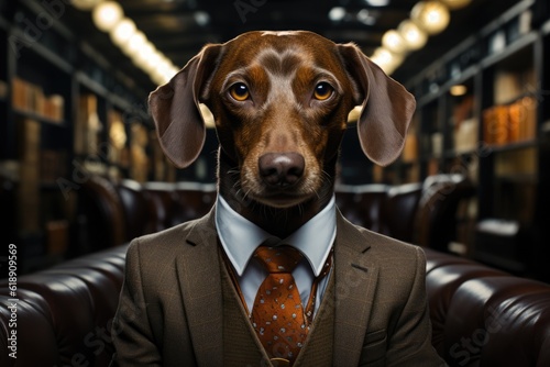 Portrait of a Dachshund dog dressed in a formal business suit,