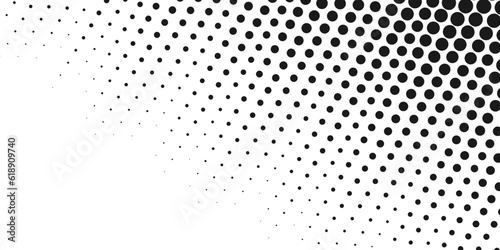 Halftone dotted diagonal gradient. Abstract black and white geometric horizontal background