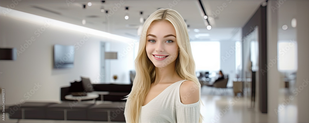 Portrait of a young blonde woman in a modern home. generative ai Portrait of a young blonde woman in a modern home. generative ai