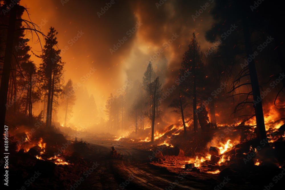 Inferno Unleashed: Devastating Forest Fire Engulfing Nature's Splendor. Generative AI Inferno Unleashed: Devastating Forest Fire Engulfing Nature's Splendor. Generative AI