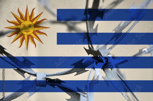 Abstract image of the national flag of Uruguay with twisted barbed wire.