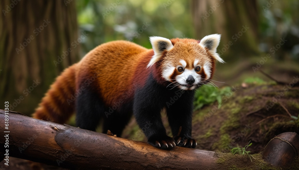 Small lemur standing on branch, alert and fluffy generated by AI Small lemur standing on branch, alert and fluffy generated by AI