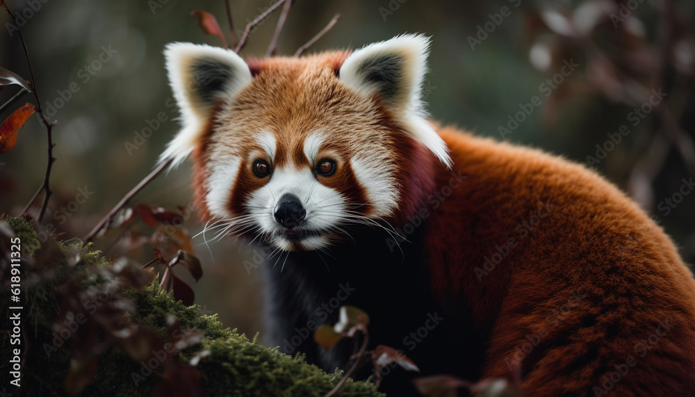 Obraz premium Fluffy lemurs sitting on branch, looking cute generated by AI