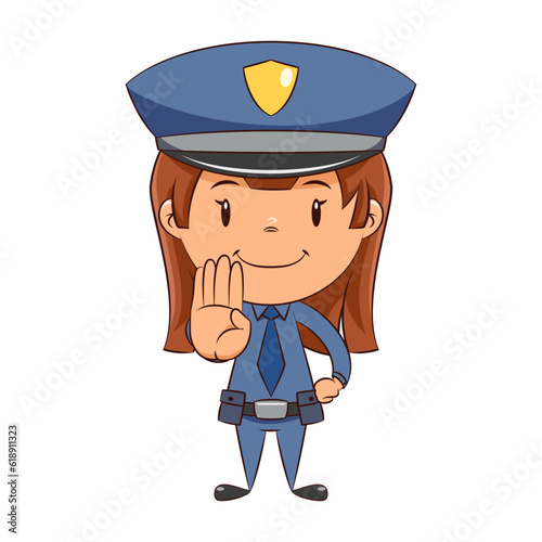 Girl police officer hand stop sign