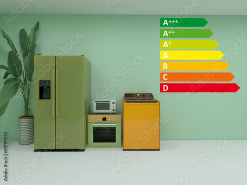Various household appliances for home 3d render, 3d illustration photo