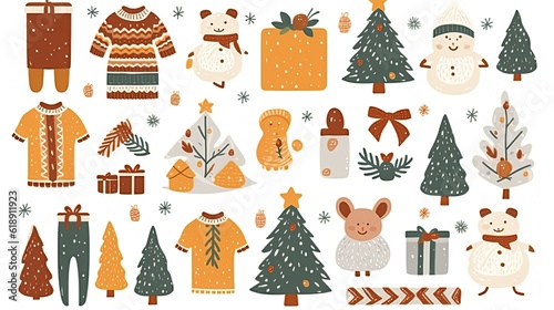 Collection of Christmas decorations holiday gifts winter set of christmas icons