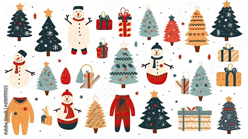 Collection of Christmas decorations holiday gifts winter set of christmas icons