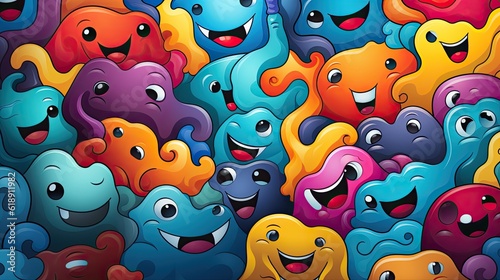 Colorful retro cartoon doodle seamless pattern pattern with monsters