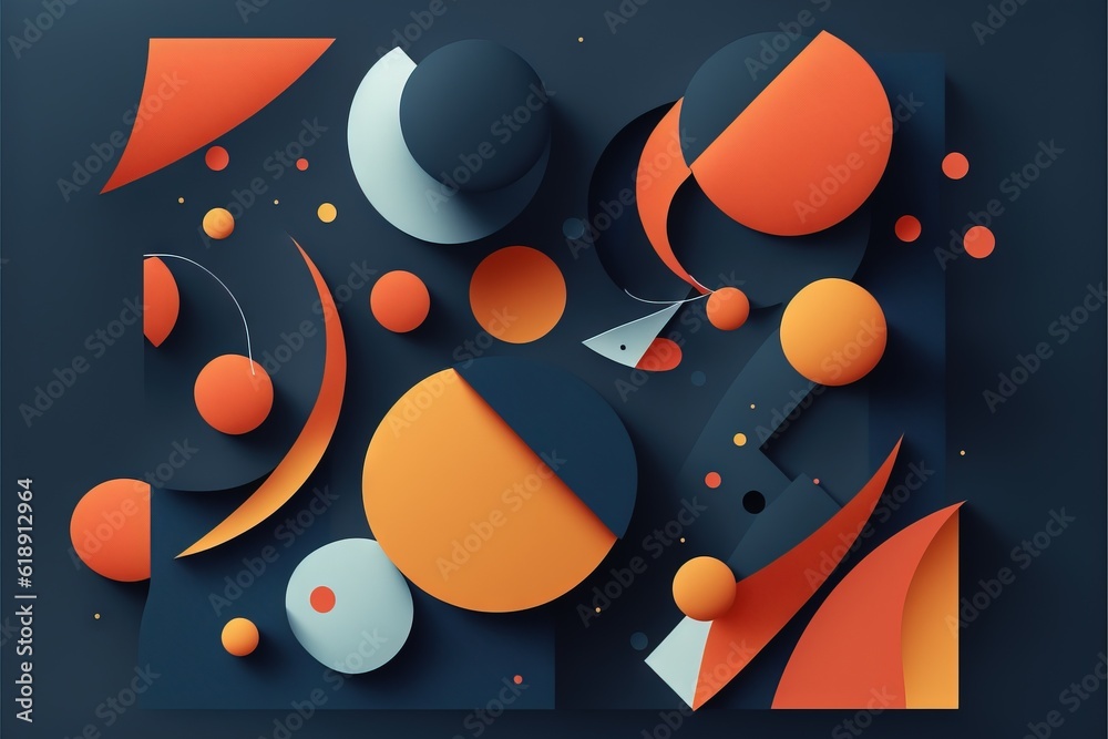 a black and orange abstract background with circles and shapes on it ...