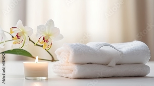 Close up photography  spa with towel  aromatherapy  wellness and relaxation