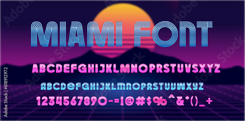 Retro font on light grid background. Vector alphabet