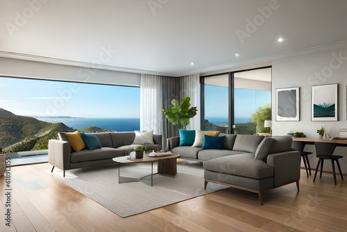 Modern living room with furniture Generative AI © Asad