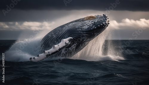 Majestic humpback breaches, awe inspiring beauty in nature generated by AI © Jeronimo Ramos
