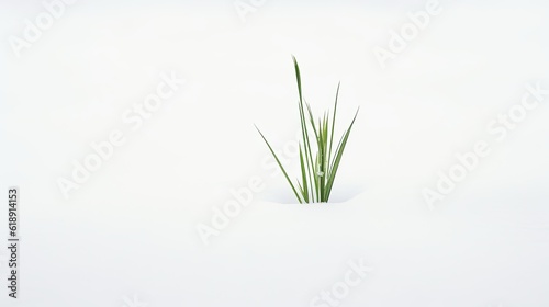 minimalistic grass in the snow green grass on white