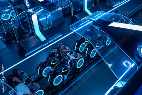 Tron Lightcycle rollercoaster launch area