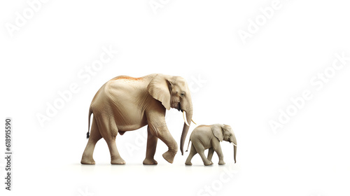 two elephants isolated on white