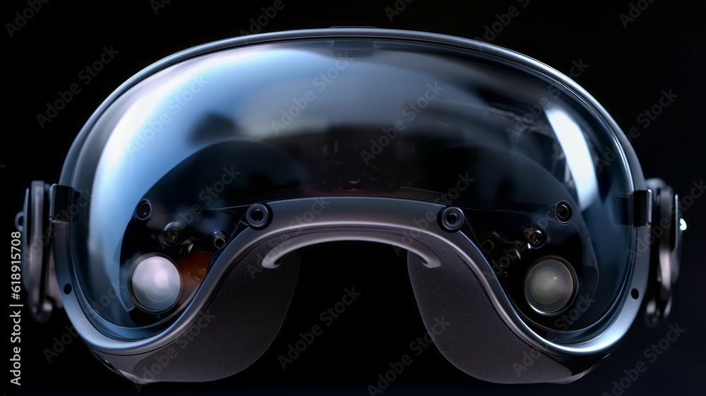 VR glasses or virtual reality mask. Background with selective focus. AI generated