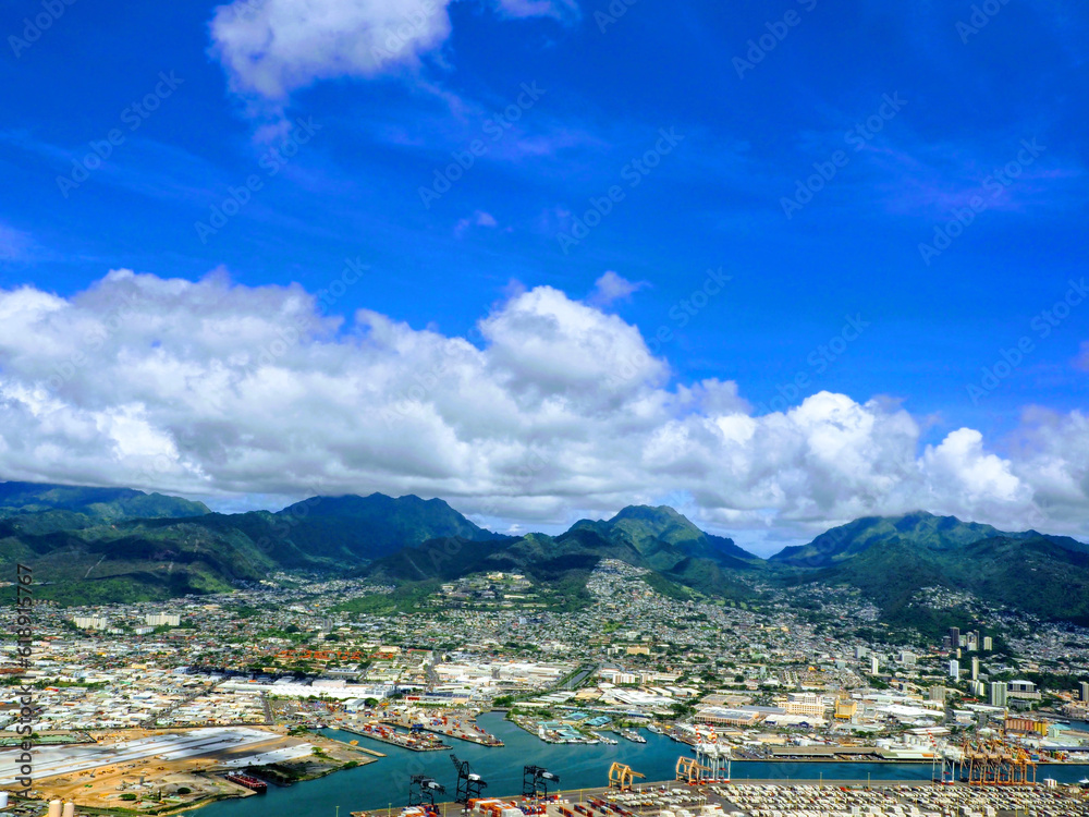 Breathtaking Aerial View of Honolulu Harbor and Shipping Docks