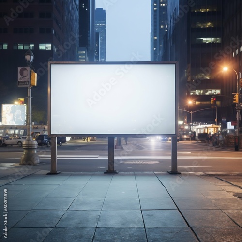 Blank Billboard at the Bus Stop in the Middle of New York Street. Generative ai