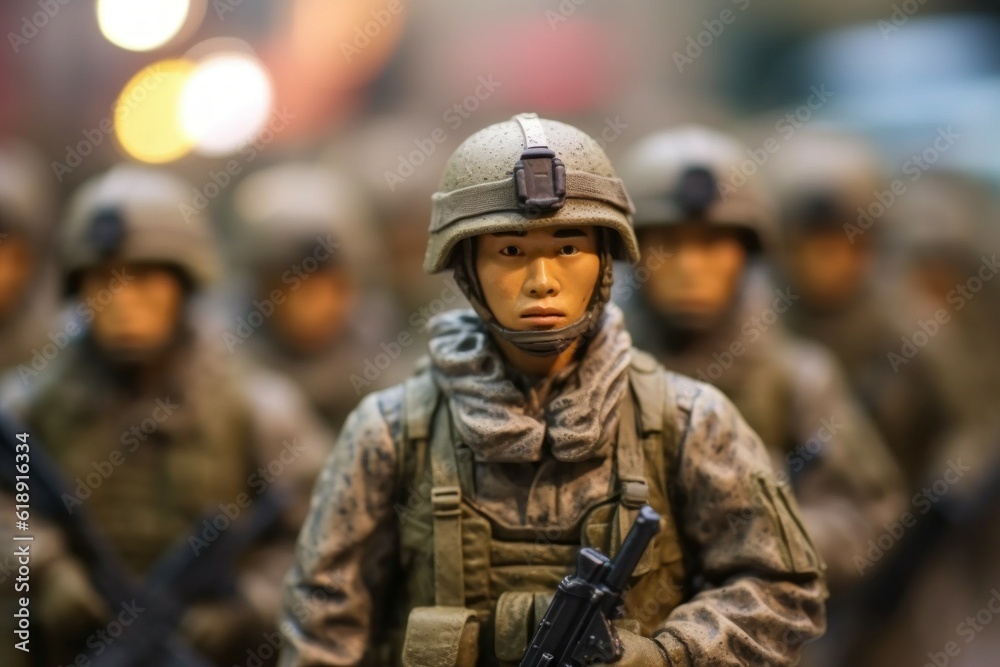 Portrait of an Asian military man in the ranks with selective focus. AI generated, human enhanced