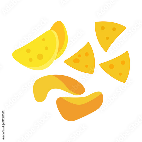 Potato chips. Realistic mockup package of red chips package with label isolated on white background, foil bags with potato snack, vector illustration snack, junk food