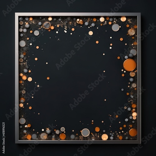Black frame with confetti. Illustration AI Generative.