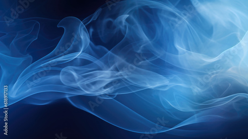 Abstract texture with smoke swirling effect. Blue ink drop in water on dark background with copy space. Created with Generative AI