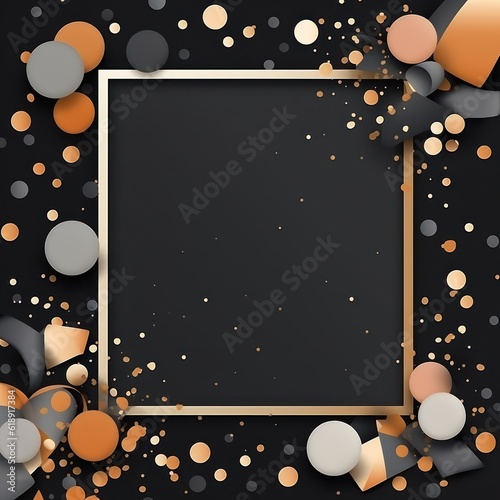 Black frame with confetti. Illustration AI Generative.