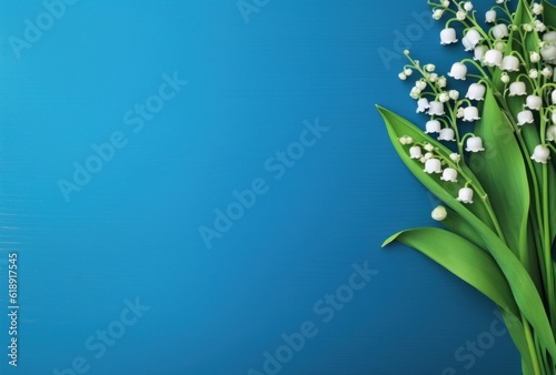 Birthday card with lily of the valley and blue colored background Illustratio...