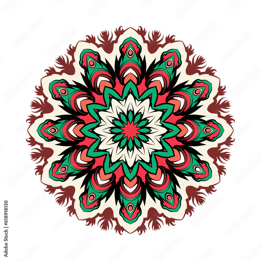 A drawing of a mandala vector with a colorful pattern. A drawing of a mandala vector with a colorful pattern.