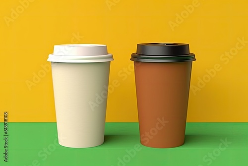 Illustration of two coffee cups on a vibrant green backgroun