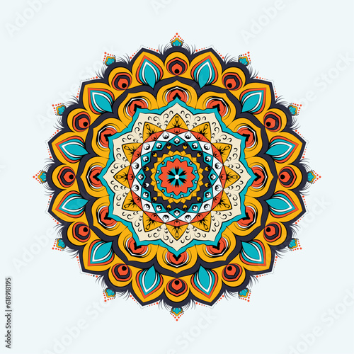 Gold mandala ornament design with a circle in the middle isolated on a dark background