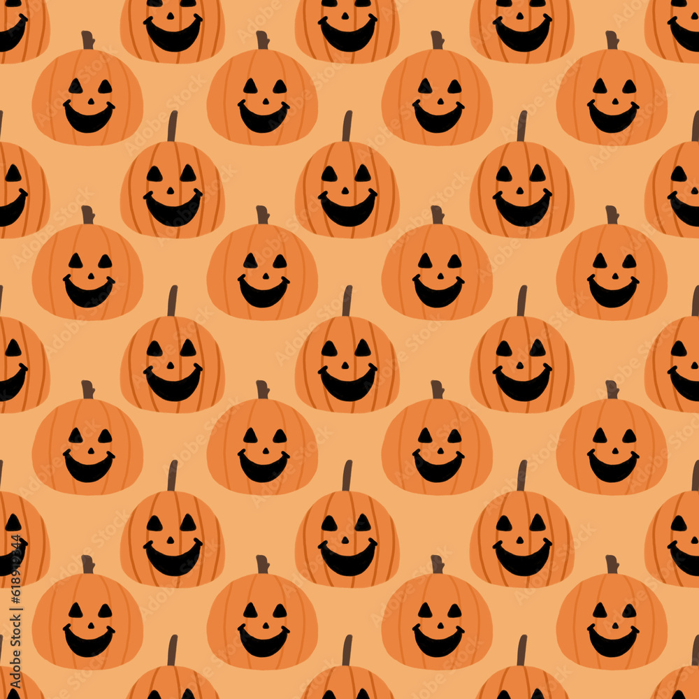 Halloween pumpkin seamless pattern on pastel orange background. flat design illustration wallpaper. Halloween pumpkin seamless pattern on pastel orange background. flat design illustration wallpaper.