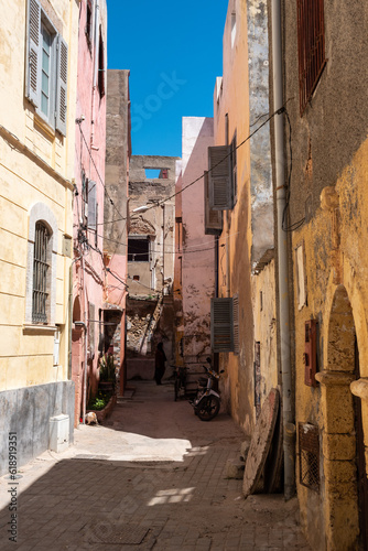 Picturesque alley in the historic Portuguese medina of El Jadida in Morocco