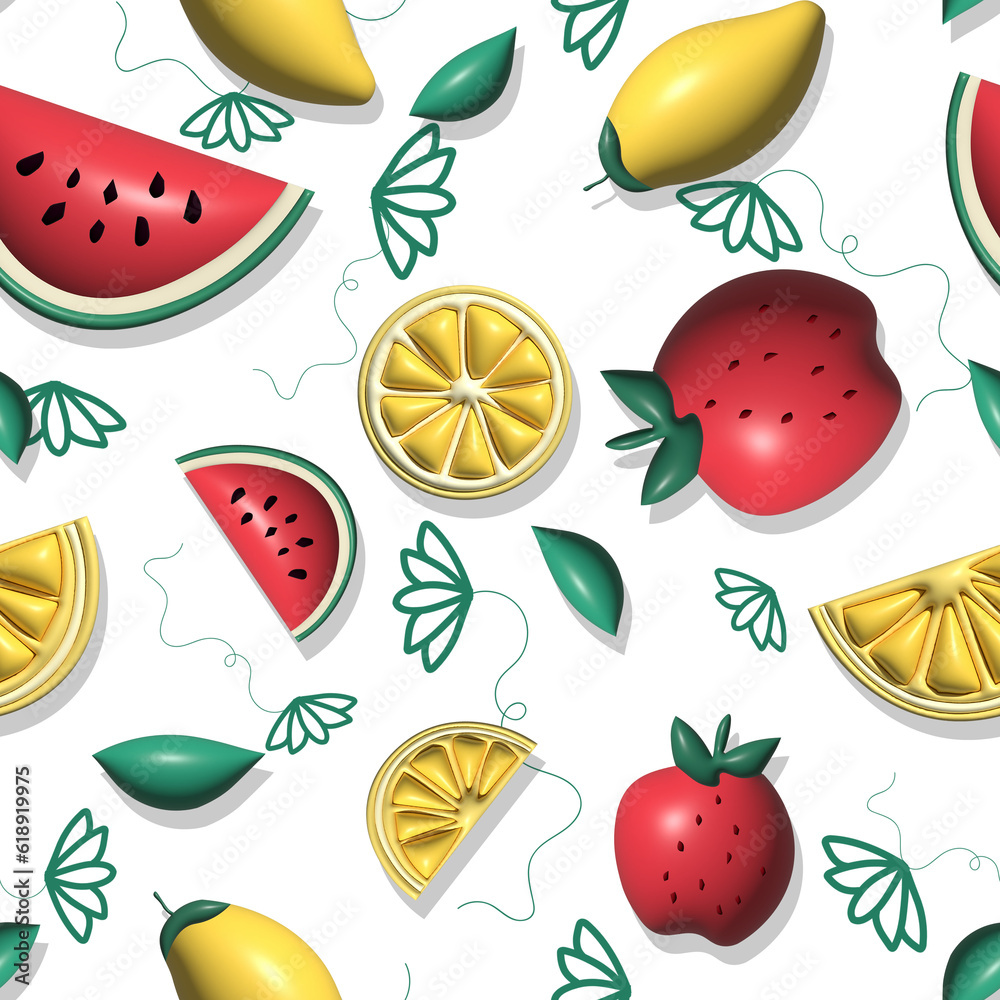 Mix Fruit Seamless Patterns 3D Mix Fruit Seamless Patterns 3D