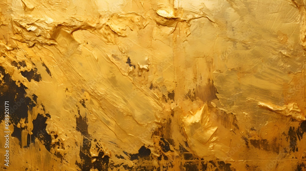 Paint Texture in gold Colors with visible Brush Strokes. Artistic Background on a concrete Wall.

