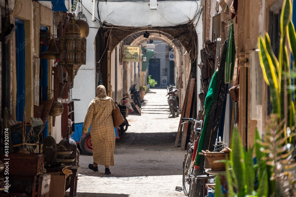 Idyllic alley in the medina of Essaouira in Morocco