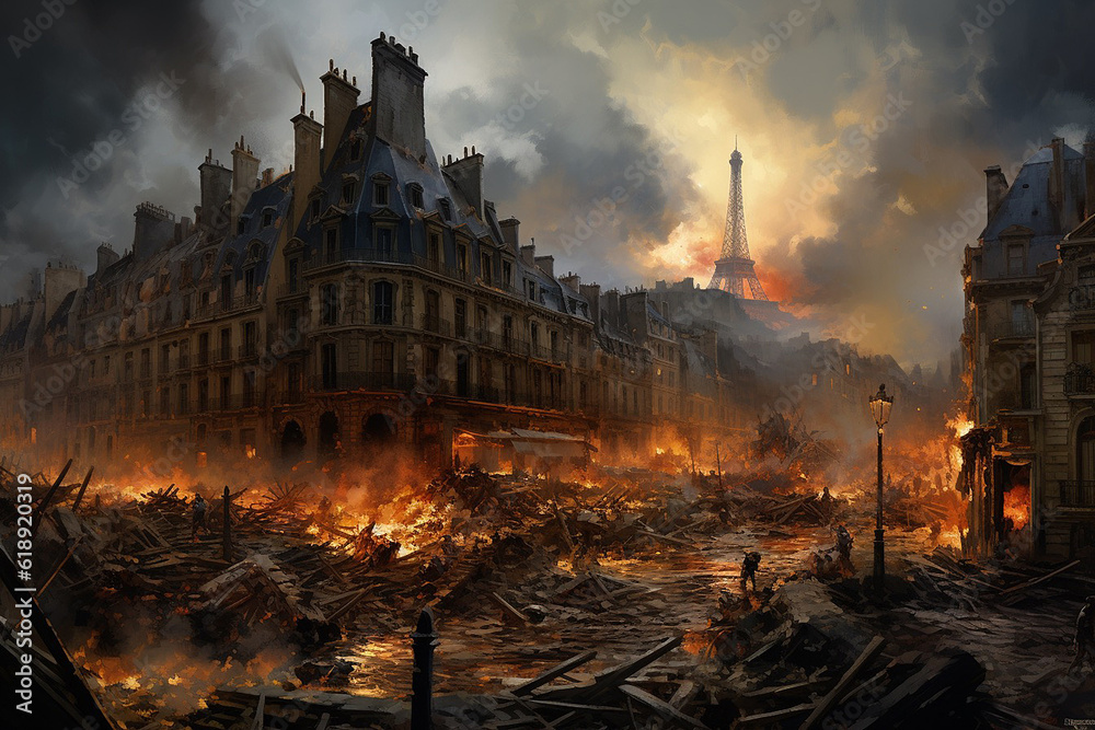 Obraz premium Modern City Center: From Civil War to Disaster and Fire